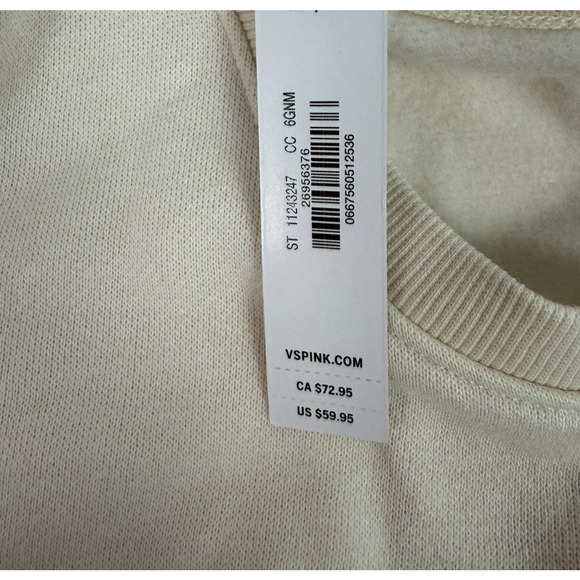Victoria's Secret PINK Long Sleeve Fleece Crew Neck Ivory Sweatshirt  Size L - Picture 9 of 10